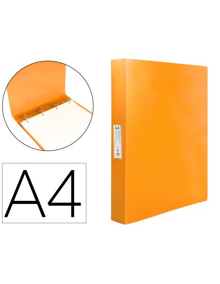 Carpeta Liderpapel 4 Anillas 25 Mm Mixtas Polipropileno Din A4 Naranja Fluor Opaco