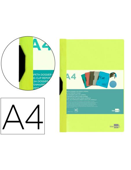 Carpeta Liderpapel Dossier Pinza Lateral Polipropileno Din A4 Amarillo Fluor Opaco 30 Hojas Pinza Deslizante