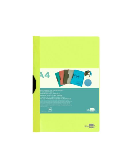 Carpeta Liderpapel Dossier Pinza Lateral Polipropileno Din A4 Amarillo Fluor Opaco 30 Hojas Pinza Deslizante