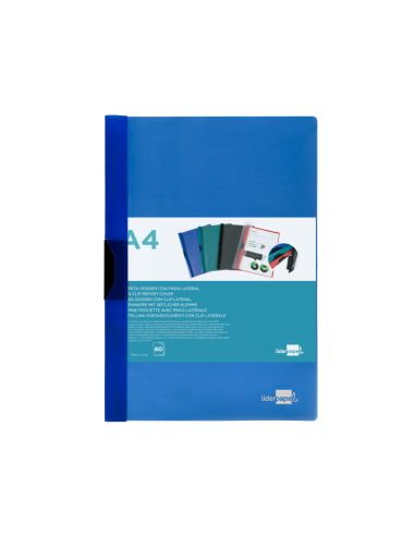 Carpeta Liderpapel Dossier Pinza Lateral Polipropileno Din A4 Azul Translucido 60 Hojas Pinza Deslizante