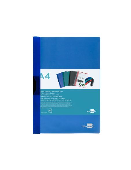 Carpeta Liderpapel Dossier Pinza Lateral Polipropileno Din A4 Azul Translucido 60 Hojas Pinza Deslizante