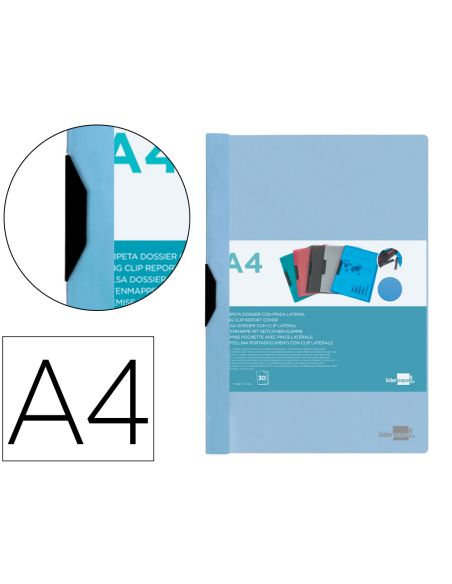 Carpeta Liderpapel Dossier Pinza Lateral Polipropileno Din A4 Celeste Opaco 30 Hojas Pinza Deslizante