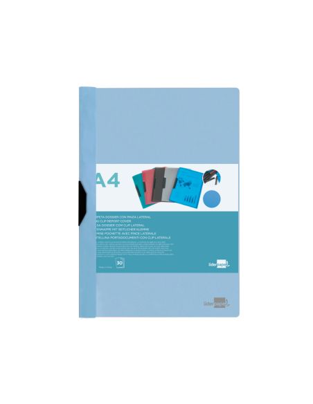 Carpeta Liderpapel Dossier Pinza Lateral Polipropileno Din A4 Celeste Opaco 30 Hojas Pinza Deslizante