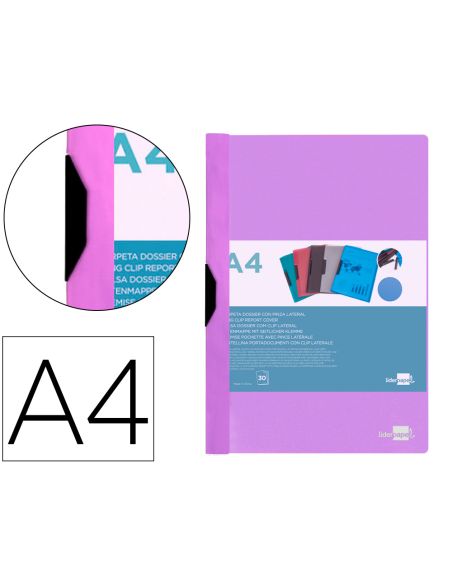 Carpeta Liderpapel Dossier Pinza Lateral Polipropileno Din A4 Lavanda Opaco 30 Hojas Pinza Deslizante