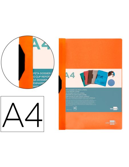 Carpeta Liderpapel Dossier Pinza Lateral Polipropileno Din A4 Naranja Fluor Opaco 30 Hojas Pinza Deslizante