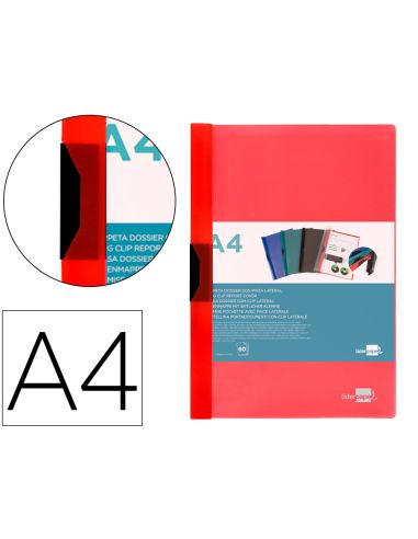 Carpeta Liderpapel Dossier Pinza Lateral Polipropileno Din A4 Rojo Translucido 60 Hojas Pinza Deslizante