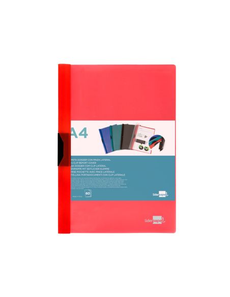 Carpeta Liderpapel Dossier Pinza Lateral Polipropileno Din A4 Rojo Translucido 60 Hojas Pinza Deslizante