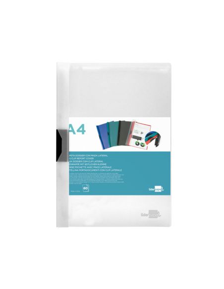 Carpeta Liderpapel Dossier Pinza Lateral Polipropileno Din A4 Transparente 60 Hojas Pinza Deslizante