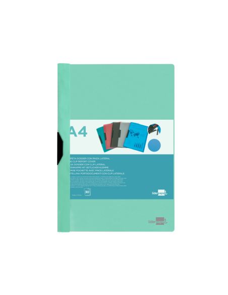 Carpeta Liderpapel Dossier Pinza Lateral Polipropileno Din A4 Verde Manzana Opaco 30 Hojas Pinza Deslizante