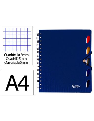 Cuaderno Espiral Liderpapel A4 Micro Executive Tapa Plastico 100H 80Gr Cuadro 5Mm 5 Sep Aradores Con Gomilla Azul|Libreriasalesiana