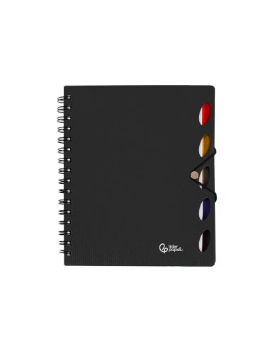 Cuaderno Espiral Liderpapel A5 Micro Executive Tapa Plastico 100H 80Gr Cuadro 5Mm 5 Se Paradores Con Gomilla Negro