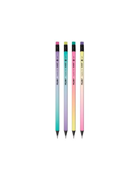 Lapices De Grafito Milan Sunset Hb Madera Negra De Tilo Con Goma De Borrar Colores Surtidos