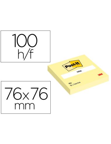 Bloc De Notas Adhesivas Quita Y Pon Post-It 76X76 Mm 100 Hojas Amarillo Canario Retractilado Individualmente