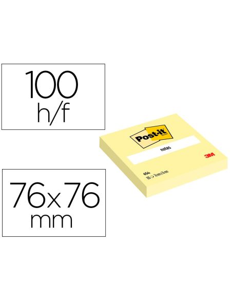 Bloc De Notas Adhesivas Quita Y Pon Post-It 76X76 Mm 100 Hojas Amarillo Canario Retractilado Individualmente