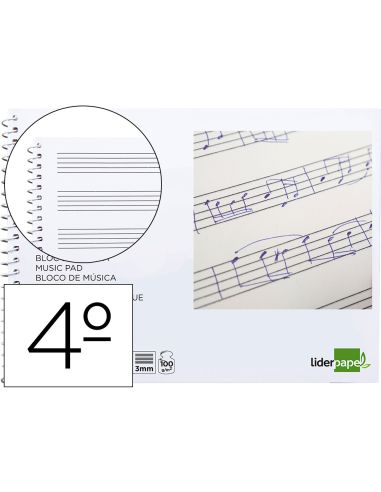 Bloc Musica Liderpapel Pentagrama 3Mm Cuarto 20 Hojas 100G/M2
