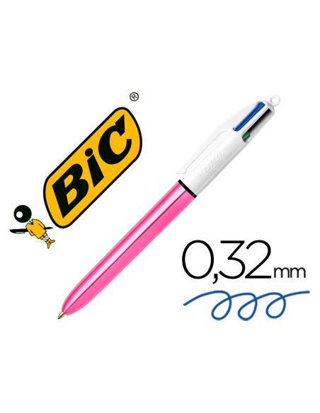 Boligrafo Bic Cuatro Colores Shine Rosa Punta De 1 Mm