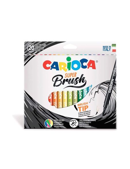 Rotulador Carioca Punta De Pincel Lavable Caja De 20 Unidades Colores Surtidos
