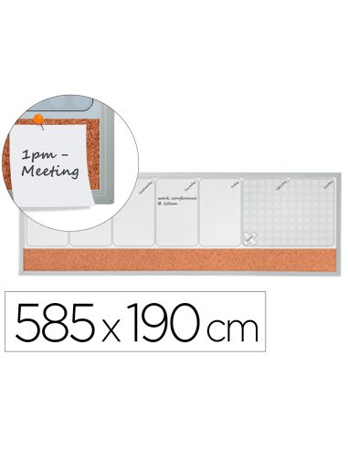 Planificador Semanal Nobo Magnetico + Tablero Corcho Horizontal Con Marco De Aluminio 585X190 Mm