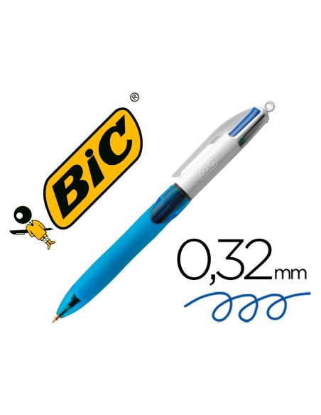 Boligrafo Bic Cuatro Colores Con Grip De Caucho Ergonomico Punta Media 1 Mm