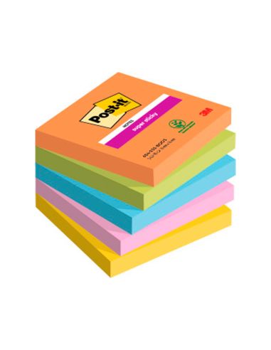 Bloc De Notas Adhesivas Quita Y Pon Post-It Super Sticky 76X76 Mm Con 90 Hojas Pack De 5 Bloc Colores Surtidos