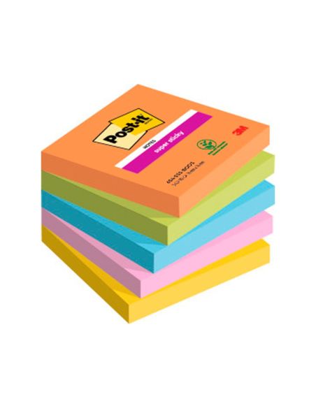 Bloc De Notas Adhesivas Quita Y Pon Post-It Super Sticky 76X76 Mm Con 90 Hojas Pack De 5 Bloc Colores Surtidos