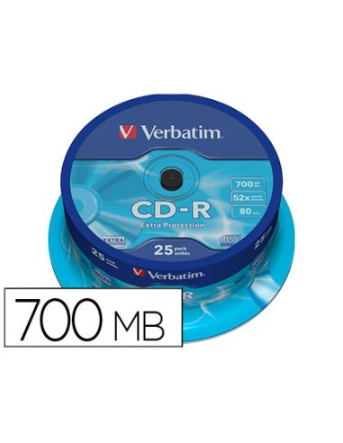 Cd-R Verbatim Capacidad 700Mb Velocidad 52X 80 Min Tarrina De 25 Unidades