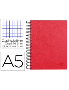 Cuaderno Espiral Liderpapel A5 Micro Papercoat Tapa Forrada 140H 75Gr Cuadro5Mm 5 Banda S 6 Taladros Rojo