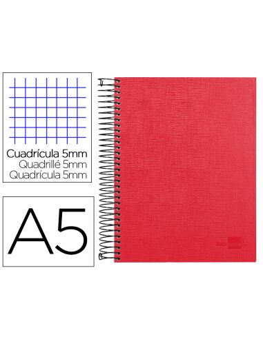 Cuaderno Espiral Liderpapel A5 Micro Papercoat Tapa Forrada 140H 75Gr Cuadro5Mm 5 Banda S 6 Taladros Rojo