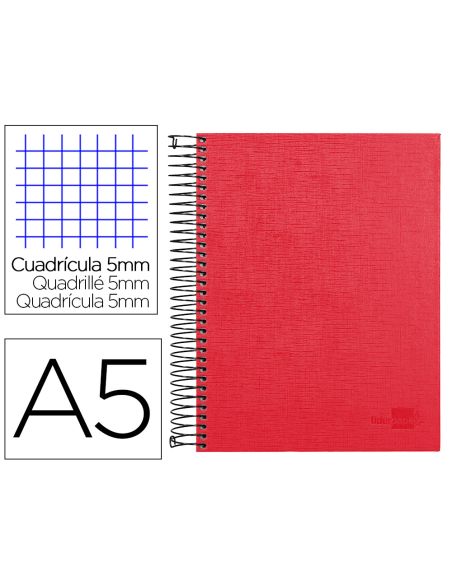 Cuaderno Espiral Liderpapel A5 Micro Papercoat Tapa Forrada 140H 75Gr Cuadro5Mm 5 Banda S 6 Taladros Rojo