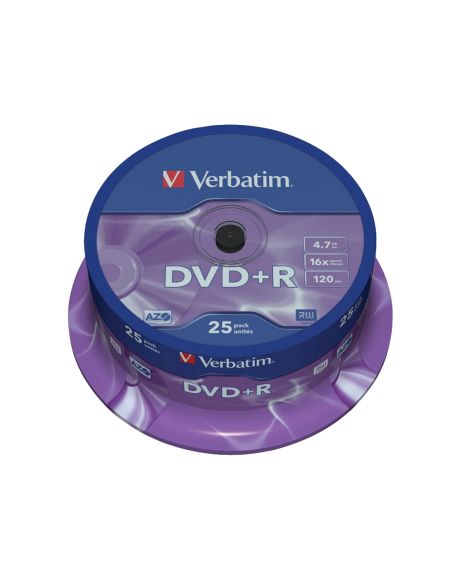 Dvd+R Verbatim Capacidad 4.7Gb Velocidad 16X 120 Min Tarrina De 25 Unidades