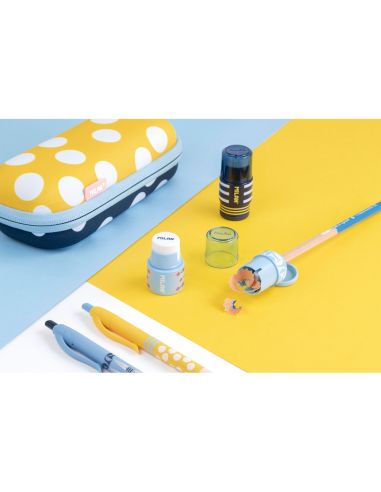 Sacapuntas Milan Extension Plastico Con Deposito 1 Uso Con Goma De Borrar Expositor De 16 Unidades Colores