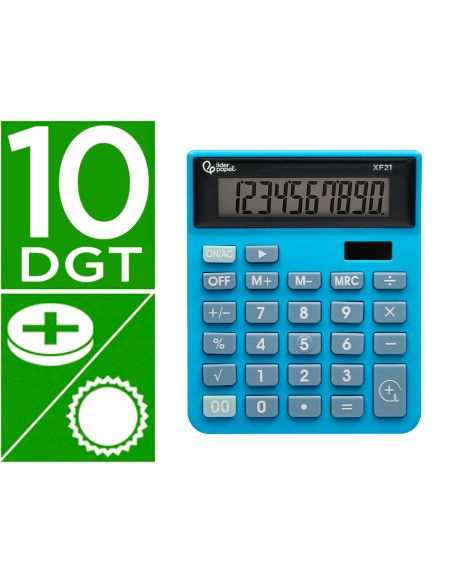Calculadora Liderpapel Sobremesa Xf21 10 Digitos Solar Y Pilas Color Azul 127X105X24 Mm