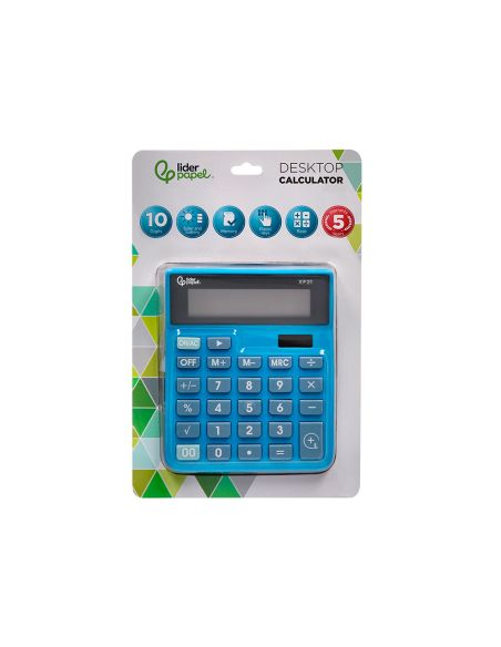 Calculadora Liderpapel Sobremesa Xf21 10 Digitos Solar Y Pilas Color Azul 127X105X24 Mm