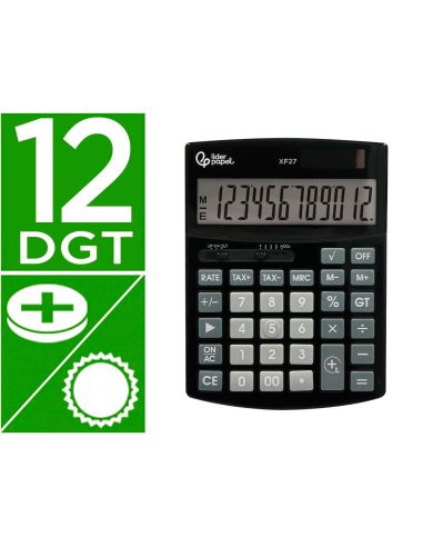 Calculadora Liderpapel Sobremesa Xf27 12 Digitos Tasas Solar Y Pilas Color Negro 155X115X25 Mm