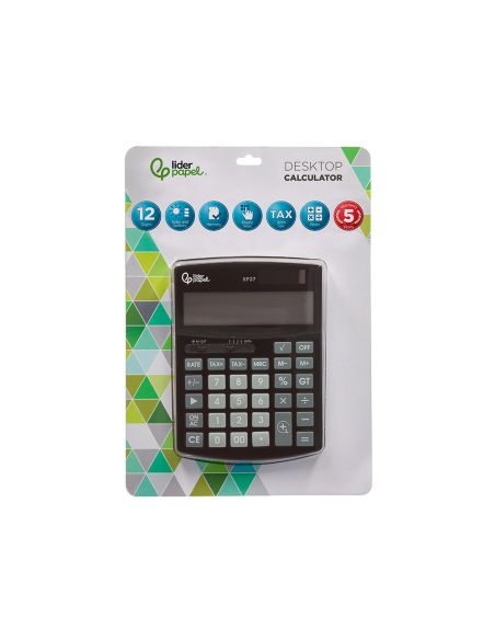 Calculadora Liderpapel Sobremesa Xf27 12 Digitos Tasas Solar Y Pilas Color Negro 155X115X25 Mm