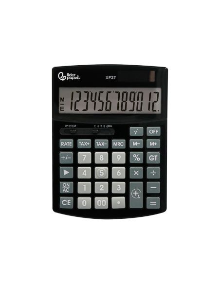 Calculadora Liderpapel Sobremesa Xf27 12 Digitos Tasas Solar Y Pilas Color Negro 155X115X25 Mm