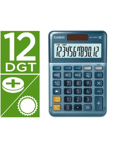 Calculadora Casio Ms-120Em Sobremesa 12 Digitos Tx +/- Color Azul