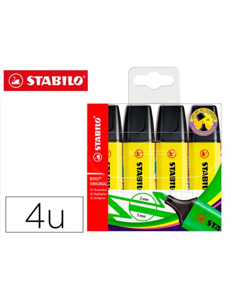 Rotulador Stabilo Boss Fluorescente 70 Amarillo Estuche De 4 Unidades