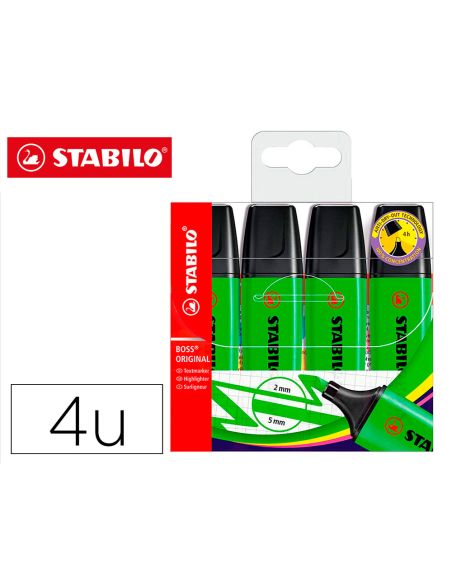 Rotulador Stabilo Boss Fluorescente 70 Verde Estuche De 4 Unidades