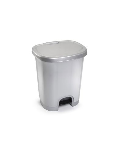 Papelera Contenedor Plasticforte Plastico Con Tapadera Y Pedal 27 Litros Color Plata 380X320X450 Mm