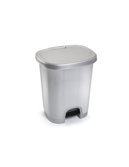 Papelera Contenedor Plasticforte Plastico Con Tapadera Y Pedal 27 Litros Color Plata 380X320X450 Mm