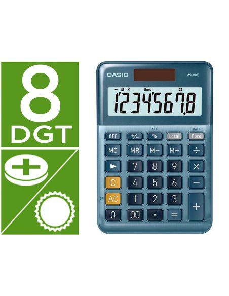 Calculadora Casio Ms-80E Sobremesa 8 Digitos Tx +/- Tecla Doble Cero Color Azul