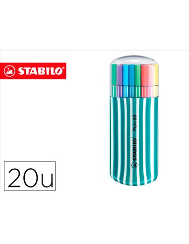 Rotulador Stabilo Punta De Fibra Pen 68 Zebrui Turquesa Estuche De 20 Unidades Colores Surtidos