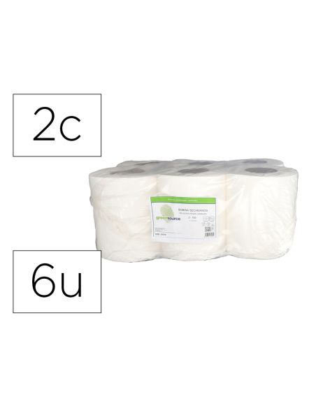 Papel Secamanos Bunzl Greensource Celulosa Blanco 2 Capas 200 Mm X 100 Mt Paquete De 6 Unidades