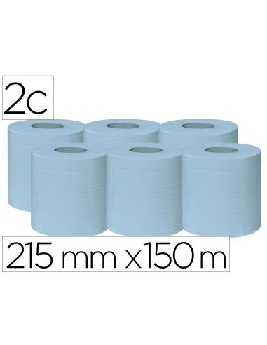 Papel Secamanos Bunzl Greensource 2 Capas Celulosa Reciclada Azul 215 Mm X 150 Mt Paquete De 6 Rollos