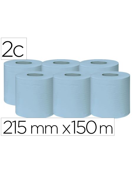 Papel Secamanos Bunzl Greensource 2 Capas Celulosa Reciclada Azul 215 Mm X 150 Mt Paquete De 6 Rollos
