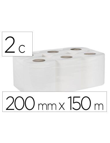 Papel Secamanos Bunzl Greensource 2 Capas Celulosa Blanca 200 Mm X 150 Mt Paquete De 6 Rollos