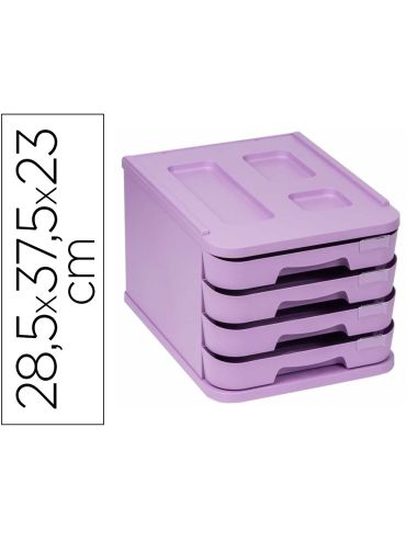 Fichero Cajones De Sobremesa Faibo Plastico 100% Reciclable 4 Cajones Violeta Pastel 28,5X37,5X23 Cm