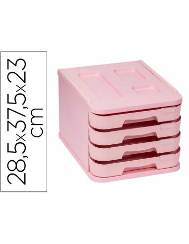 Fichero Cajones De Sobremesa Faibo Plastico 100% Reciclable 4 Cajones Rosa Pastel 28,5X37,5X23 Cm