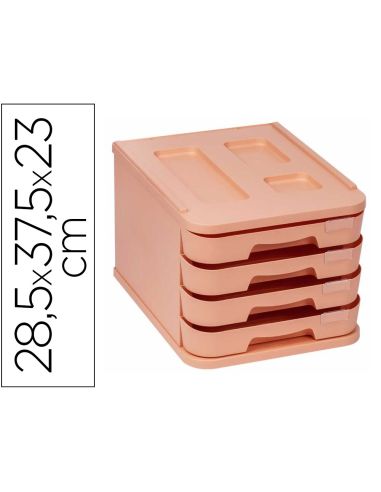 Fichero Cajones De Sobremesa Faibo Plastico 100% Reciclable 4 Cajones Naranja Pastel 28,5X37,5X23 Cm
